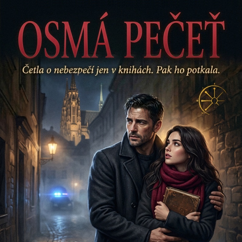 Obal soundtracku Osmá pečeť – komisař a studentka v pražské ulici